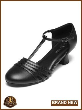 Women's T-Strap Ballroom Dance Shoes Heels PU Leather Latin Salsa Pumps